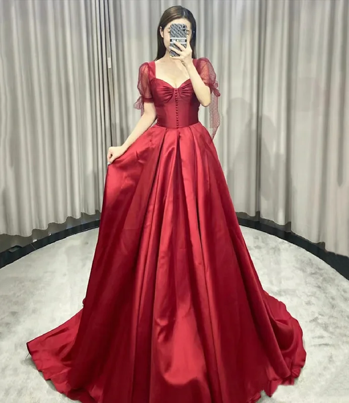 Prom dresses for special occasions-Red satin long prom dress A line evening gown 10354 Prom dresses for special occasions-Red satin long prom dress A line evening gown 10354