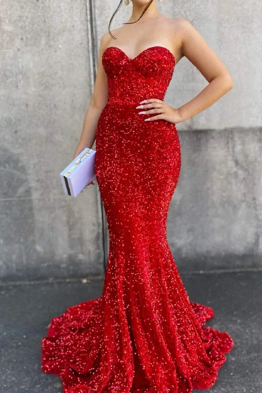 Prom dresses with pastel colors-Red Sweetheart Long Mermaid Prom Dress With Sequins gh754 Prom dresses with pastel colors-Red Sweetheart Long Mermaid Prom Dress With Sequins gh754