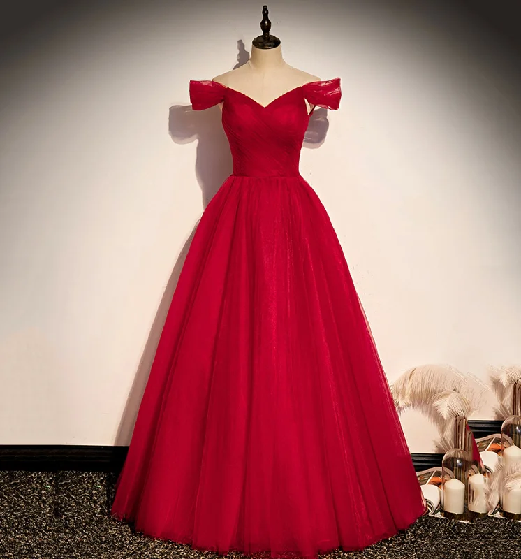 Prom dresses with music festival vibes-Red tulle long A line prom dress red evening dress 8639 Prom dresses with music festival vibes-Red tulle long A line prom dress red evening dress 8639