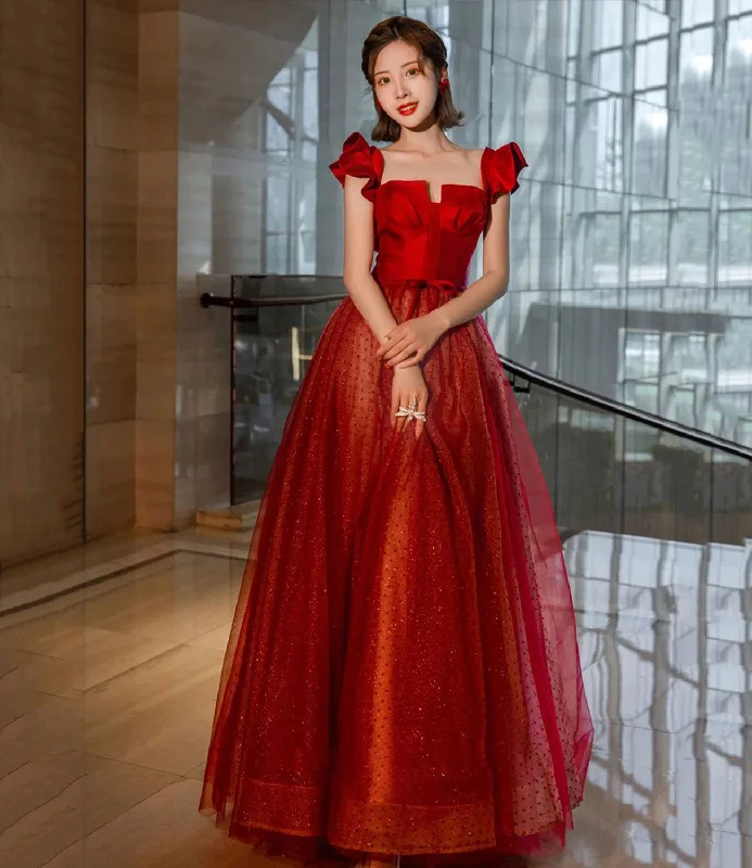 Glamour-filled sequin prom dresses-Red tulle long A line prom dress red evening dress 8852 Glamour-filled sequin prom dresses-Red tulle long A line prom dress red evening dress 8852