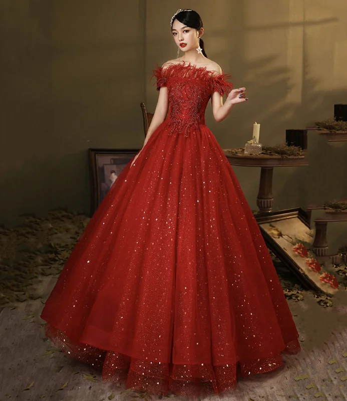 Prom dresses with hearts-Red tulle sequins long ball gown dress A line evening dress 10324 Prom dresses with hearts-Red tulle sequins long ball gown dress A line evening dress 10324