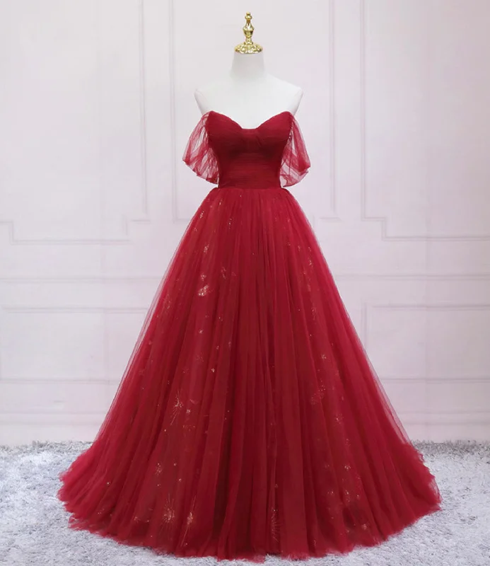 Tulle prom dresses for a princess look-Red tulle sequins long prom dress A line evening dress 10569 Tulle prom dresses for a princess look-Red tulle sequins long prom dress A line evening dress 10569