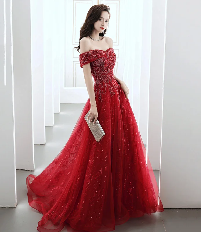 Prom dresses for autumn festivals-Red tulle sequins long prom dress evening dress 8969 Prom dresses for autumn festivals-Red tulle sequins long prom dress evening dress 8969