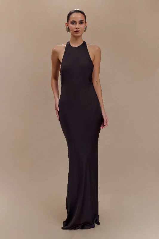 Prom dresses for Thanksgiving-Rinna Satin Halter Maxi Dress - Black