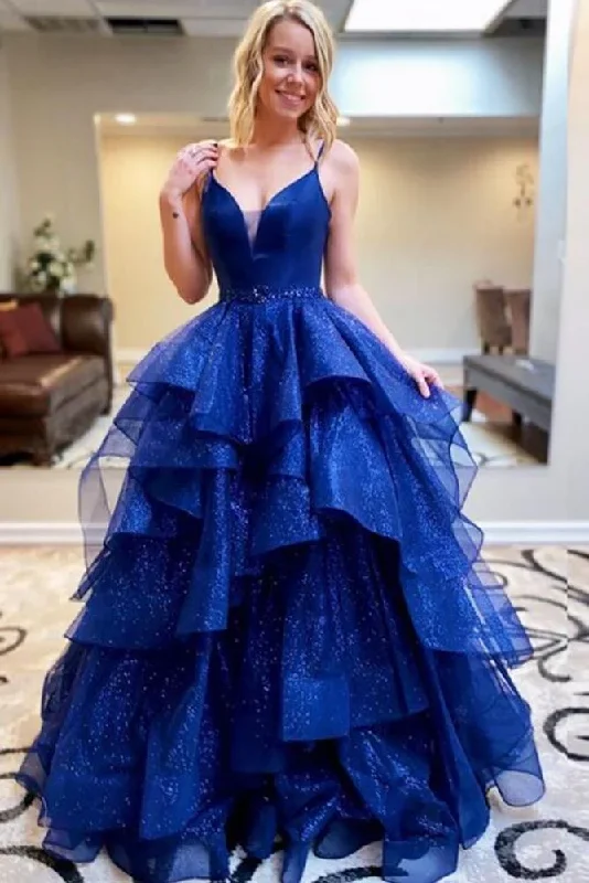 Purple prom dresses for a royal vibe-Royal Blue Sparkly Long Prom Dresses gh1162