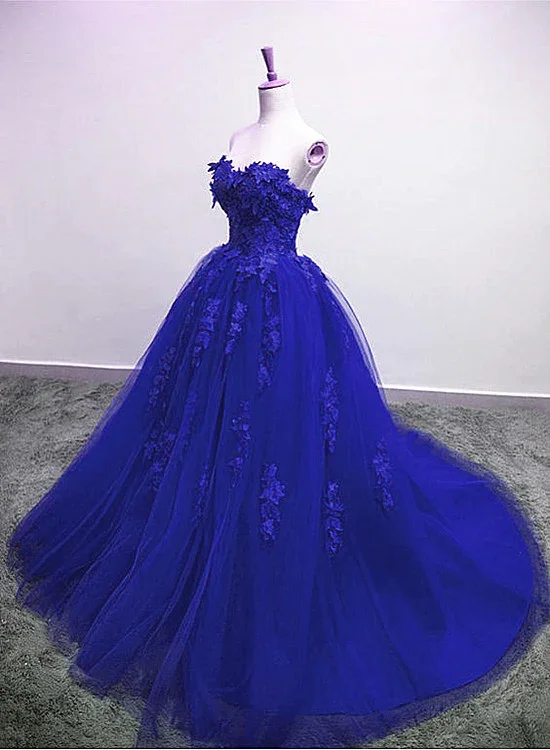 Prom dresses with statement jewelry-Royal Blue Tulle Strapless Ball Gown Long Prom Dress, Blue Party Dress gh118 Prom dresses with statement jewelry-Royal Blue Tulle Strapless Ball Gown Long Prom Dress, Blue Party Dress gh118