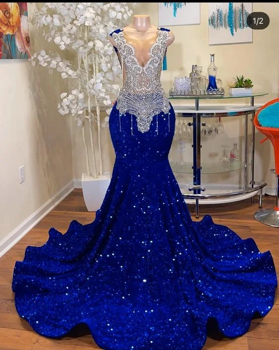 Ball gown prom dresses for dramatic effect-Sequin prom dress, long blue sequin dress gh2114 Ball gown prom dresses for dramatic effect-Sequin prom dress, long blue sequin dress gh2114
