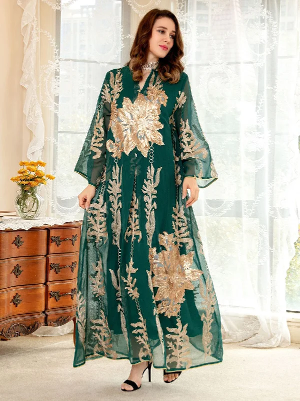 Prom dresses with velvet-Sequins Embroidered Abaya