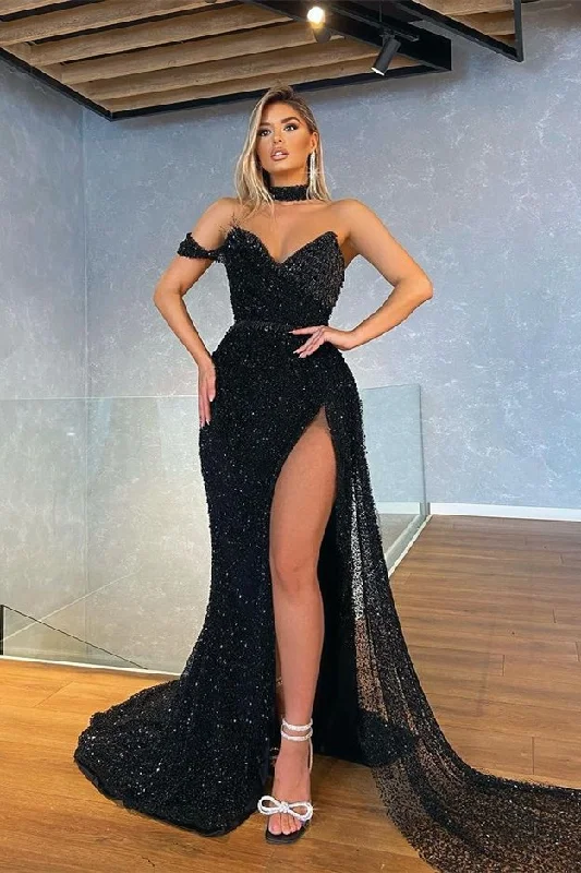 How to choose prom dress-Sexy Black Sweetheart Mermaid Sequins Prom Dress With Slit gh1946 How to choose prom dress-Sexy Black Sweetheart Mermaid Sequins Prom Dress With Slit gh1946