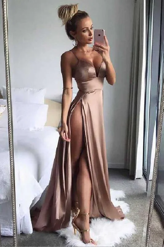Elegant gowns for prom in satin-Sexy Long Prom Dress With High Slit, Sweet 16 Dance Dress ,Fashion Winter Formal Dress gh1079 Elegant gowns for prom in satin-Sexy Long Prom Dress With High Slit, Sweet 16 Dance Dress ,Fashion Winter Formal Dress gh1079