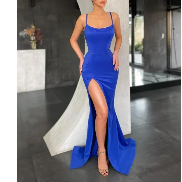 Prom dresses with intricate beading-Sexy Royal Blue Elastic Satin Prom Dresses, Side Slit Prom Dresses gh2094 Prom dresses with intricate beading-Sexy Royal Blue Elastic Satin Prom Dresses, Side Slit Prom Dresses gh2094