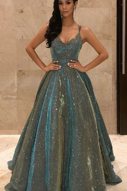 Prom dresses for Mother's Day-Shinning Spaghetti-Straps V-Neck Sequins Prom Dress Long Sleeveless gh753 Prom dresses for Mother's Day-Shinning Spaghetti-Straps V-Neck Sequins Prom Dress Long Sleeveless gh753