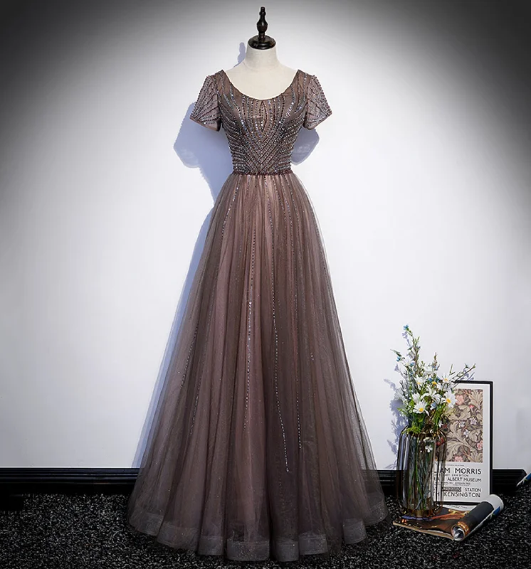 Versatile prom dresses for every occasion-Shiny tulle beads long prom dress A line evening gown 10108 Versatile prom dresses for every occasion-Shiny tulle beads long prom dress A line evening gown 10108