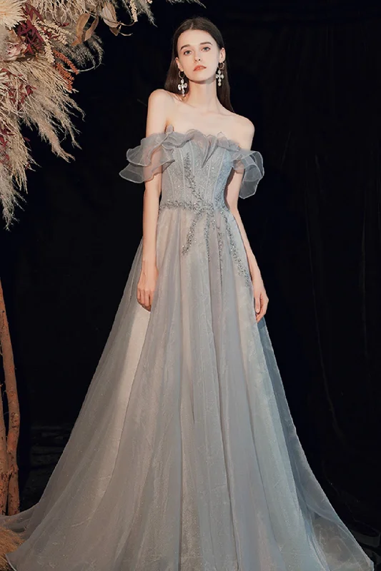 Formal prom gowns for high school events-Shiny tulle long prom dress A line evening dress 8593 Formal prom gowns for high school events-Shiny tulle long prom dress A line evening dress 8593