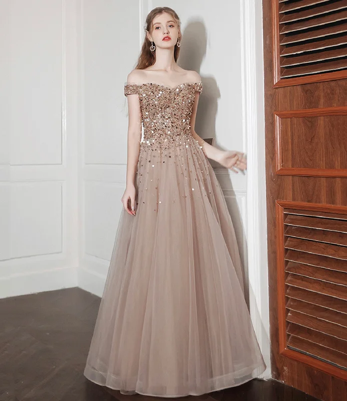 Beautiful blue prom dresses for elegance-Shiny tulle sequins long prom dress A line evening dress 10576 Beautiful blue prom dresses for elegance-Shiny tulle sequins long prom dress A line evening dress 10576