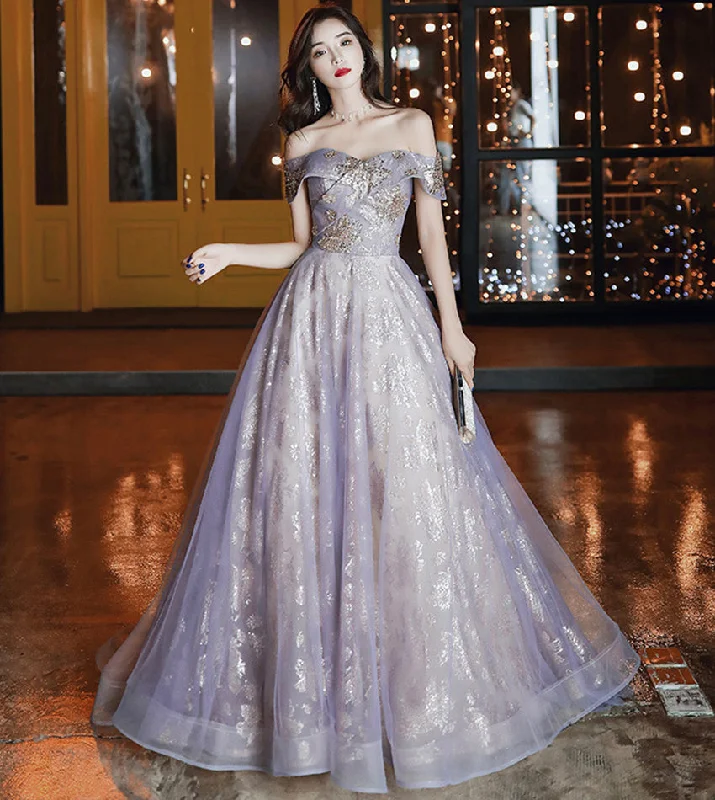 Off-the-shoulder prom dresses for summer-Shiny tulle sequins long prom dress evening dress 8537 Off-the-shoulder prom dresses for summer-Shiny tulle sequins long prom dress evening dress 8537