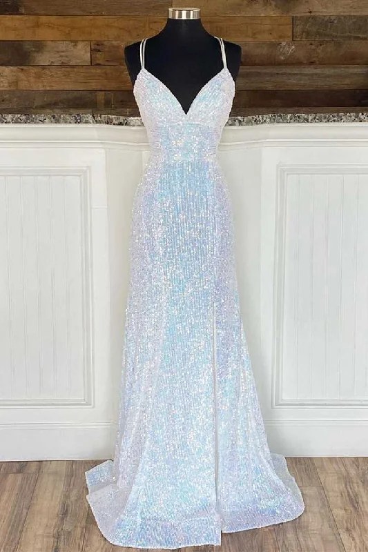Glam prom dresses with lace details-Silver Sequin V-Neck Empire Mermaid Long Prom Dress gh2124 Glam prom dresses with lace details-Silver Sequin V-Neck Empire Mermaid Long Prom Dress gh2124
