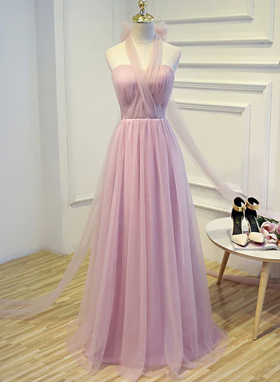 Formal prom dresses with dramatic flair-Simple Halter Tulle Long Formal Dress, Handmade Formal Gown With Bow gh553 Formal prom dresses with dramatic flair-Simple Halter Tulle Long Formal Dress, Handmade Formal Gown With Bow gh553