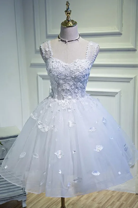 Stylish open-back prom dresses-Simple Sweetheart White Lace up Beads Lace Appliques Tulle Straps Homecoming Dresses gh985 Stylish open-back prom dresses-Simple Sweetheart White Lace up Beads Lace Appliques Tulle Straps Homecoming Dresses gh985