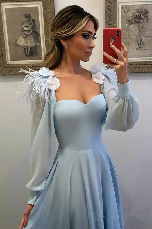 A-line prom dresses for flattering fit-Sky Blue Long Chiffon Prom Dresses With Sleeves Formal Dresses gh2155 A-line prom dresses for flattering fit-Sky Blue Long Chiffon Prom Dresses With Sleeves Formal Dresses gh2155