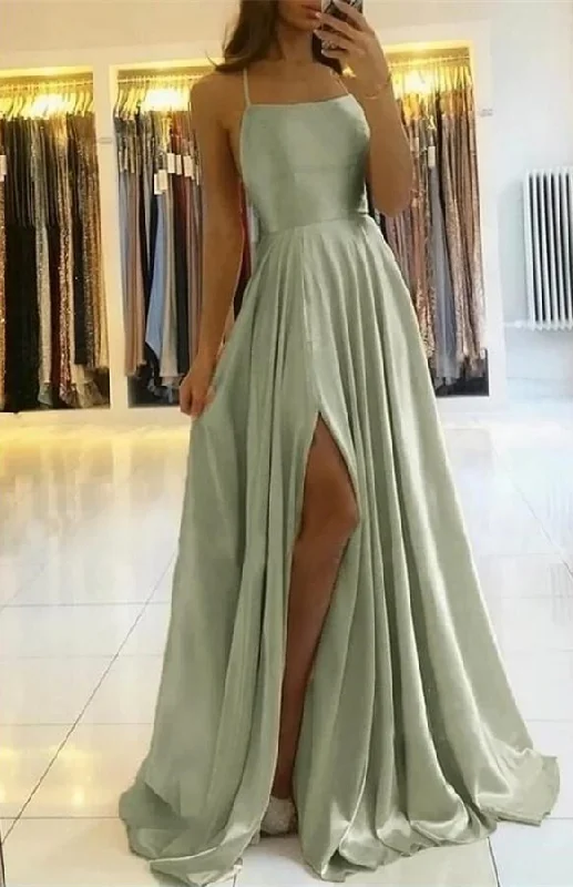 Colorful prom dresses for a fun vibe-Spaghetti-Straps Prom Dress With Slit  gh693