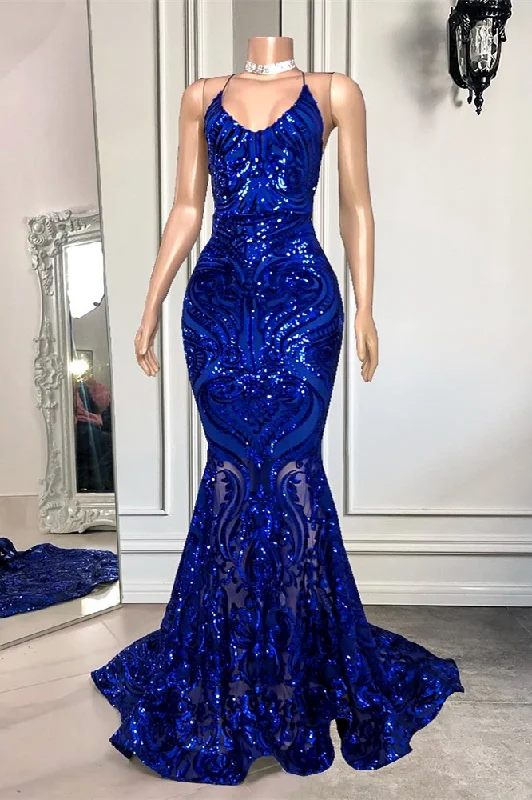 Off-the-shoulder prom dresses for summer-Spaghetti-Straps Royal Blue Long Mermaid Prom Dress With Sequins gh2101 Off-the-shoulder prom dresses for summer-Spaghetti-Straps Royal Blue Long Mermaid Prom Dress With Sequins gh2101