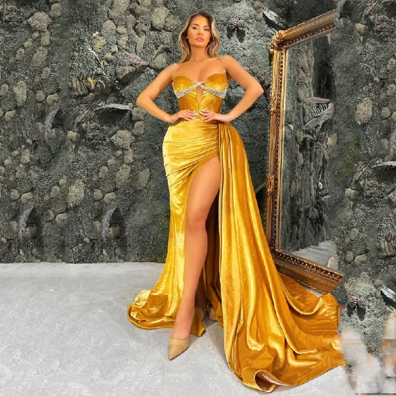 Simple, elegant prom dresses for all-Spaghetti Sweetheart Beaded Prom Dresses with Flutter Sexy High Side Split Long Cocktail Party Women Wear Evening Formal Gowns gh1997 Simple, elegant prom dresses for all-Spaghetti Sweetheart Beaded Prom Dresses with Flutter Sexy High Side Split Long Cocktail Party Women Wear Evening Formal Gowns gh1997