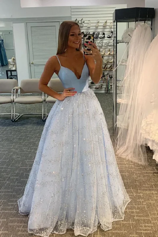 Pretty pastel-colored prom dresses-Sparking Lace Spaghetti Straps A line Prom Dresses, Long Prom Dress gh1965 Pretty pastel-colored prom dresses-Sparking Lace Spaghetti Straps A line Prom Dresses, Long Prom Dress gh1965