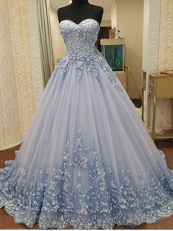 Ruffled prom dresses for extra flair-A-line Sweetheart Chapel Train Tulle Appliqued Elegant Prom Dresses gh2089 Ruffled prom dresses for extra flair-A-line Sweetheart Chapel Train Tulle Appliqued Elegant Prom Dresses gh2089