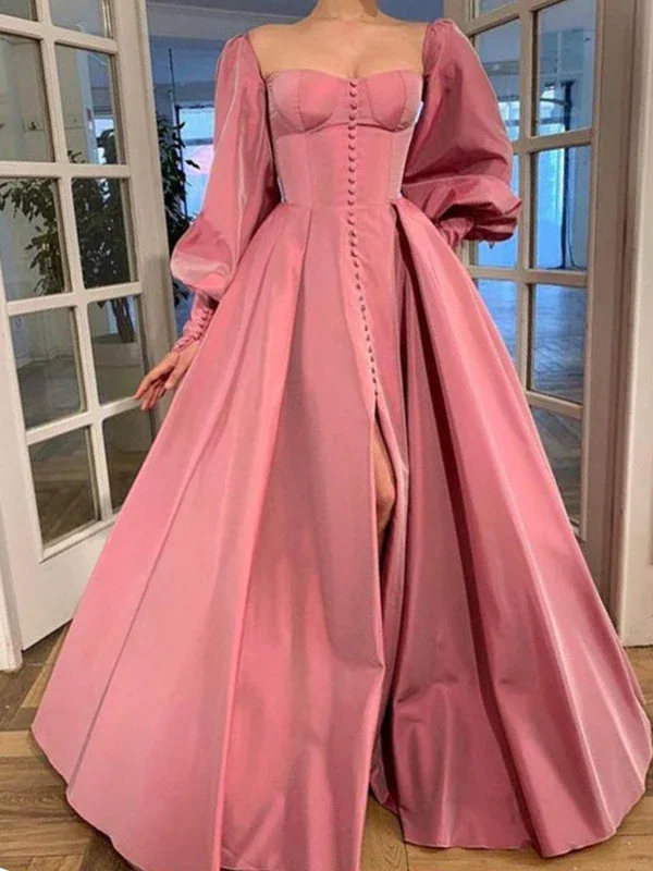 Off-shoulder prom dresses for a chic style-Square Nekline Classic Satin Prom Dresses, Bubble Sleeves Prom Dresses gh1837 Off-shoulder prom dresses for a chic style-Square Nekline Classic Satin Prom Dresses, Bubble Sleeves Prom Dresses gh1837