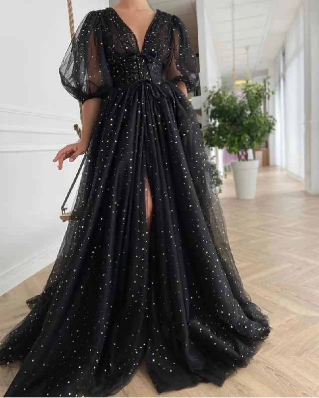 Glamorous gold prom dresses for a special night-Starry Black Tulle Prom Dress, Starry Tulle Mesh Dress, Plus Size Prom Dress, Graduation Party Dress, Formal Ball Gown, Bridesmade Dress gh1824 Glamorous gold prom dresses for a special night-Starry Black Tulle Prom Dress, Starry Tulle Mesh Dress, Plus Size Prom Dress, Graduation Party Dress, Formal Ball Gown, Bridesmade Dress gh1824