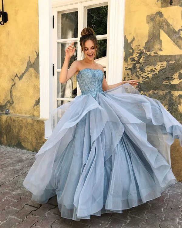 Prom dresses for Halloween-Strapless Long A-line Blue Lace Organza Prom Dresses, Long Prom Dresses, Popular Prom Dresses gh2222 Prom dresses for Halloween-Strapless Long A-line Blue Lace Organza Prom Dresses, Long Prom Dresses, Popular Prom Dresses gh2222