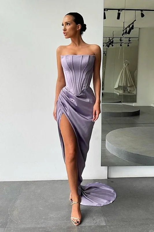 Soft pastels for prom dress styles-Strapless Long Prom Dress Split Evening Party Gowns gh616 Soft pastels for prom dress styles-Strapless Long Prom Dress Split Evening Party Gowns gh616