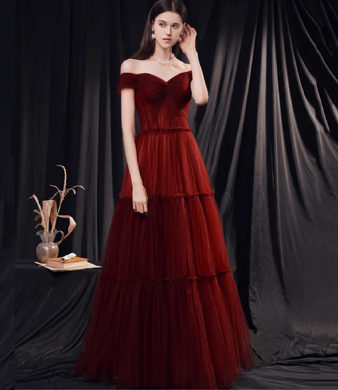 Prom dresses with crystal embellishments-Stylish tulle long prom dress burgundy evening dress 8873 Prom dresses with crystal embellishments-Stylish tulle long prom dress burgundy evening dress 8873