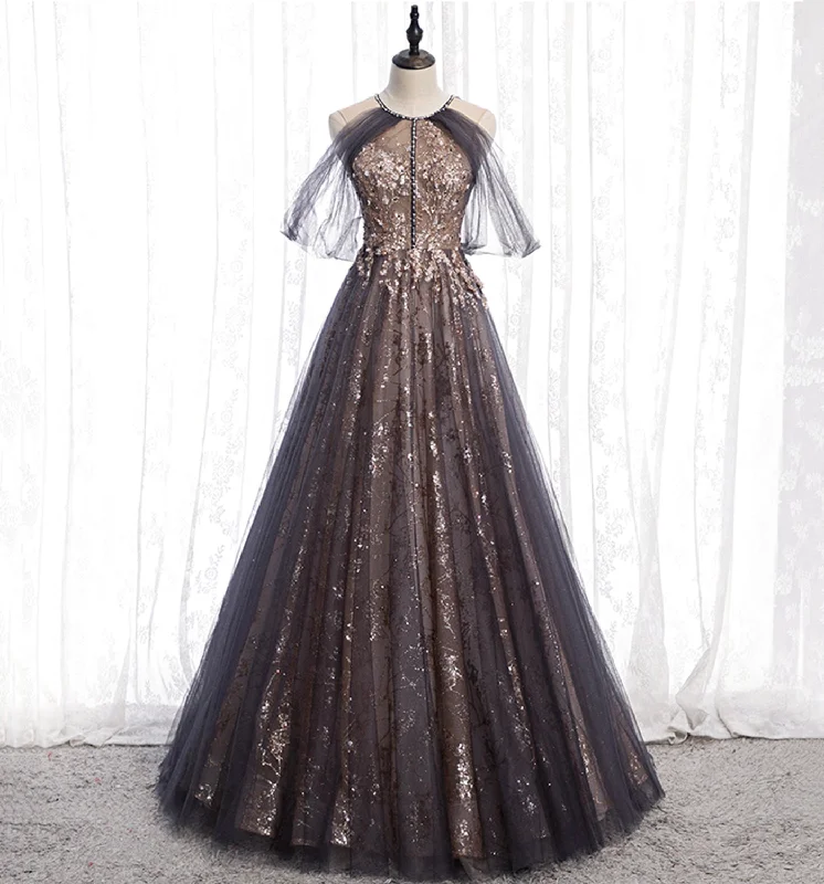 Prom dresses with lace-Stylish tulle sequins long prom dress evening gown  10007