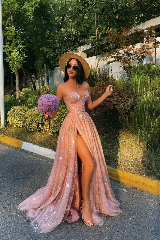 Unique high neck prom dresses for a sophisticated look-Sweetheart Pink Prom Dress Long With Split gh627 Unique high neck prom dresses for a sophisticated look-Sweetheart Pink Prom Dress Long With Split gh627
