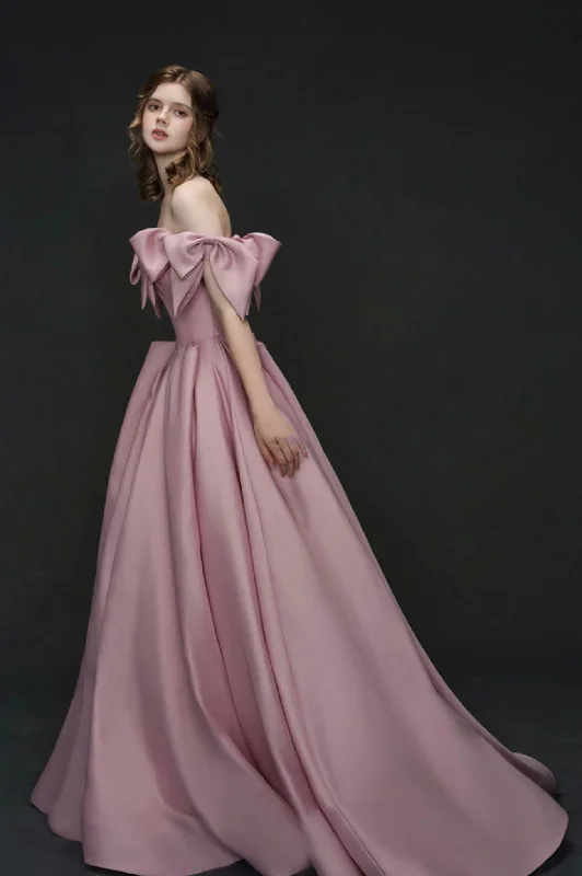 Sexy open-back prom dresses-Unique Design Pink Bow Satin Long Prom Dress Princess Dress 10585 Sexy open-back prom dresses-Unique Design Pink Bow Satin Long Prom Dress Princess Dress 10585