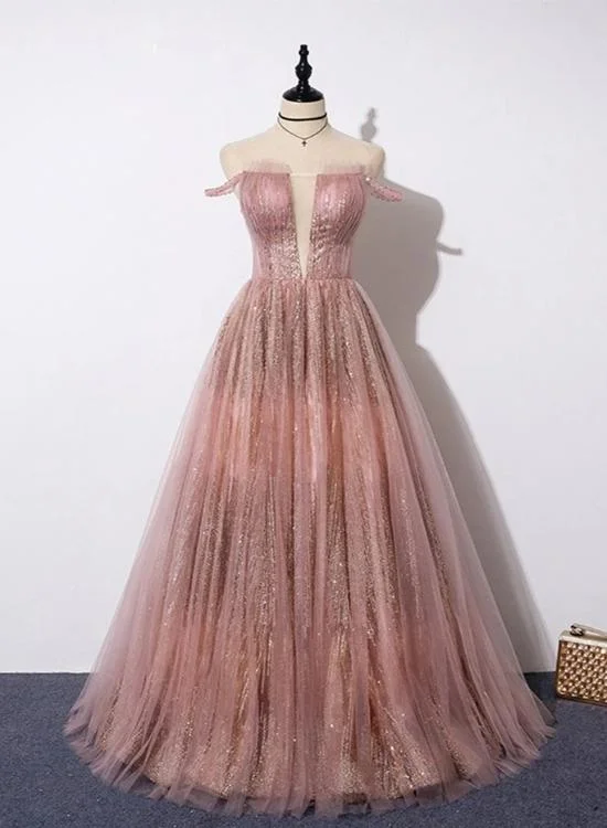 Chic mesh prom dresses for fashion-forward teens-Unique Pink Sequins Tulle Off Shoulder Long Custom Size Senior Prom Dress gh329 Chic mesh prom dresses for fashion-forward teens-Unique Pink Sequins Tulle Off Shoulder Long Custom Size Senior Prom Dress gh329