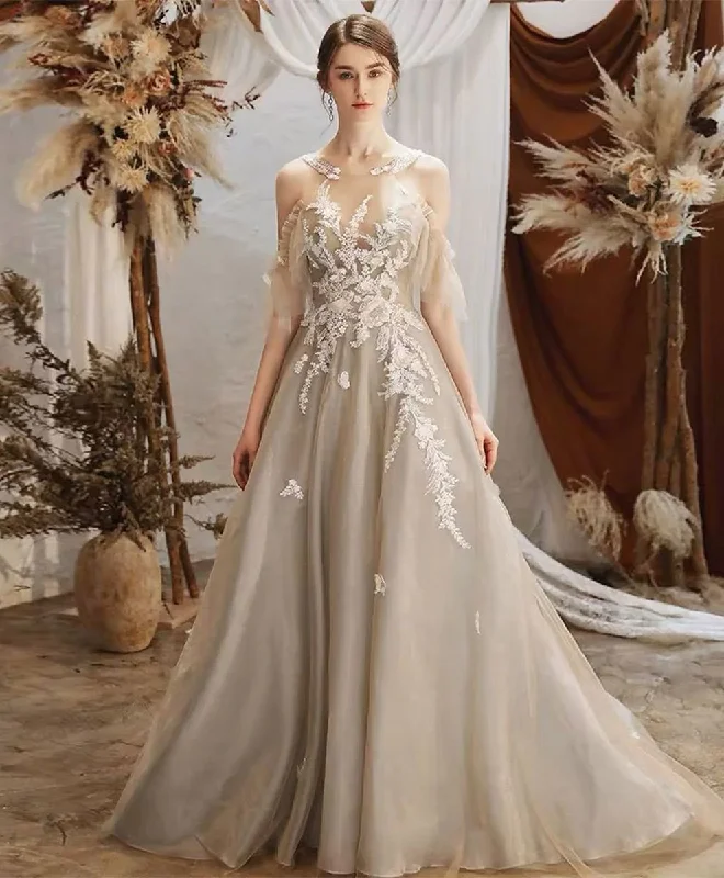 Prom dresses with pastel colors-Unique Round Neck Tulle Lace Long Prom Dress Lace Formal Dress gh2229 Prom dresses with pastel colors-Unique Round Neck Tulle Lace Long Prom Dress Lace Formal Dress gh2229