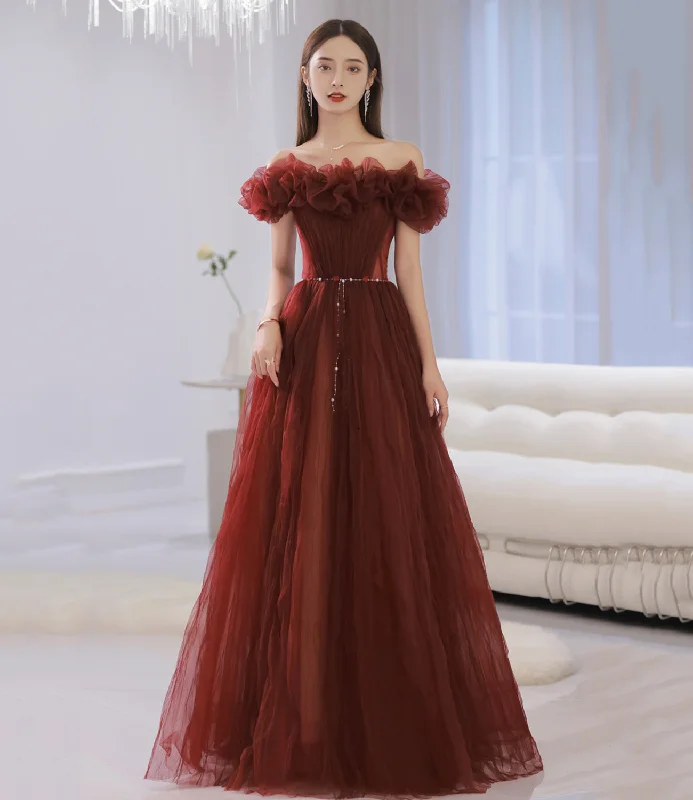 Romantic prom dresses with floral details-Unique tulle long prom dress off shoulder evening dress 8862 Romantic prom dresses with floral details-Unique tulle long prom dress off shoulder evening dress 8862