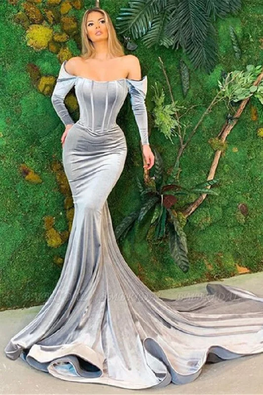 Modern mermaid prom dresses for dramatic flair-Velvet Long Sleeves Prom Dress Mermaid Long Evening Gowns gh1949 Modern mermaid prom dresses for dramatic flair-Velvet Long Sleeves Prom Dress Mermaid Long Evening Gowns gh1949
