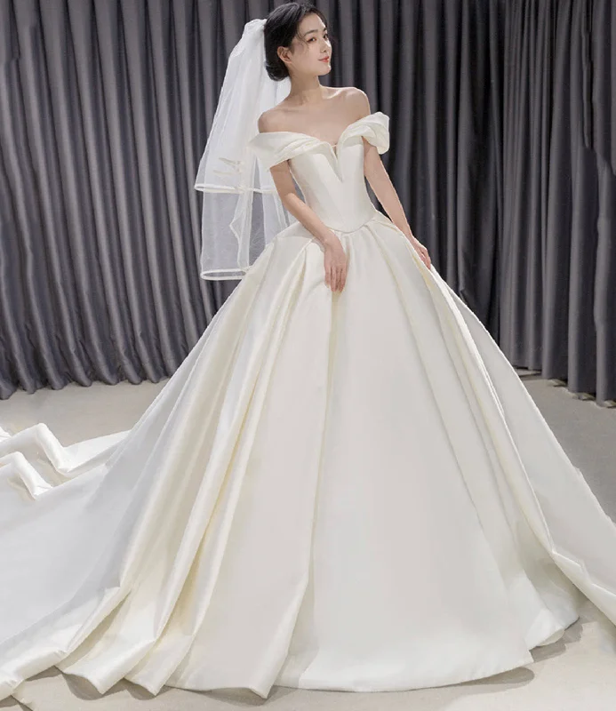 Stylish prom dresses with pleats-White satin long ball gown dress wedding dress 8805 Stylish prom dresses with pleats-White satin long ball gown dress wedding dress 8805