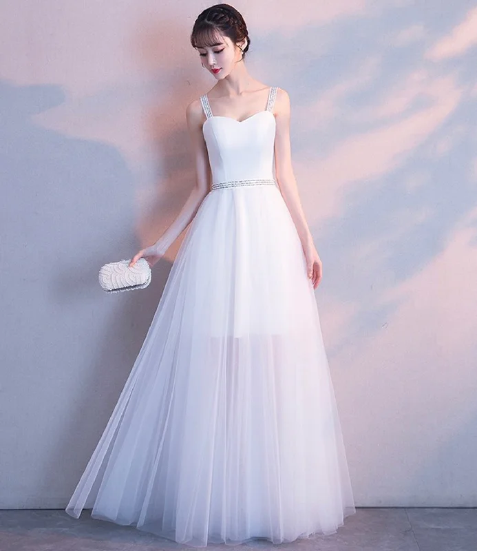 Prom dresses with off-shoulder-White tulle long A line prom dress white evening dress 8669 Prom dresses with off-shoulder-White tulle long A line prom dress white evening dress 8669