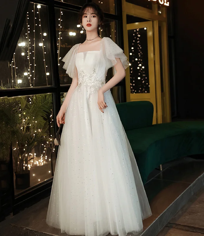 Chic maxi prom dresses for high fashion-White tulle long A line prom dress white evening dress 8762 Chic maxi prom dresses for high fashion-White tulle long A line prom dress white evening dress 8762