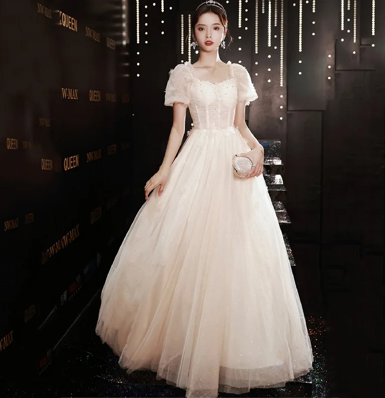 Satin prom dresses with sleek finish-White tulle sequins long prom dress A line evening gown 10035 Satin prom dresses with sleek finish-White tulle sequins long prom dress A line evening gown 10035