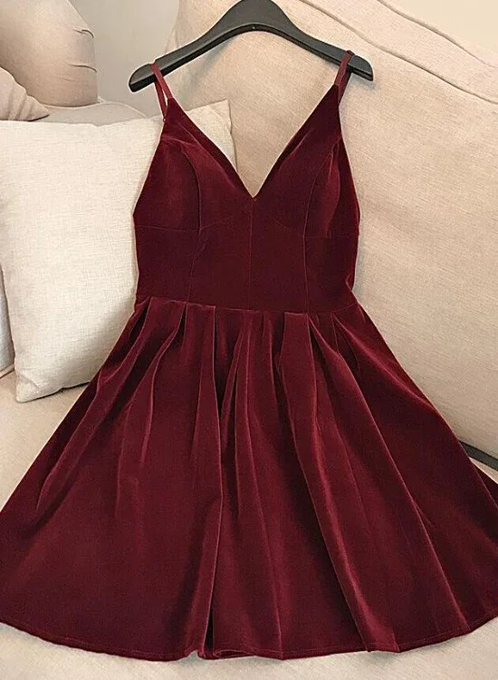 Prom dresses for New Year's Eve-Wine Red Velvet Short V Back Homecoming Dress Party Dress, Dark Red Short Prom Dress gh63 Prom dresses for New Year's Eve-Wine Red Velvet Short V Back Homecoming Dress Party Dress, Dark Red Short Prom Dress gh63