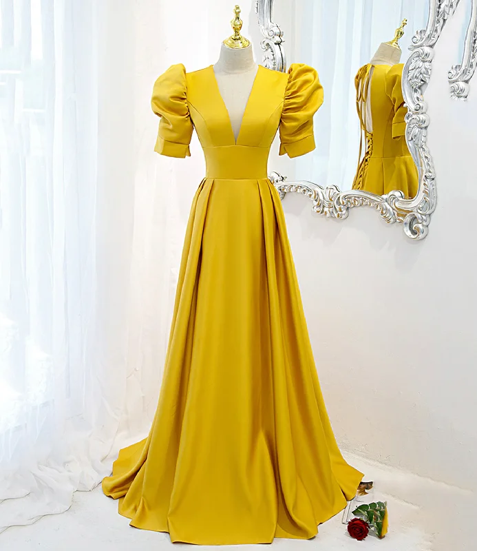 Modern prom dresses for 2023 trends-Yellow satin long A line prom dress evening dress 8847 Modern prom dresses for 2023 trends-Yellow satin long A line prom dress evening dress 8847