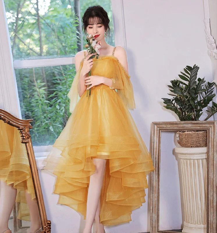 Prom dresses for Easter-Yellow tulle short prom dress cockatil dress  8961