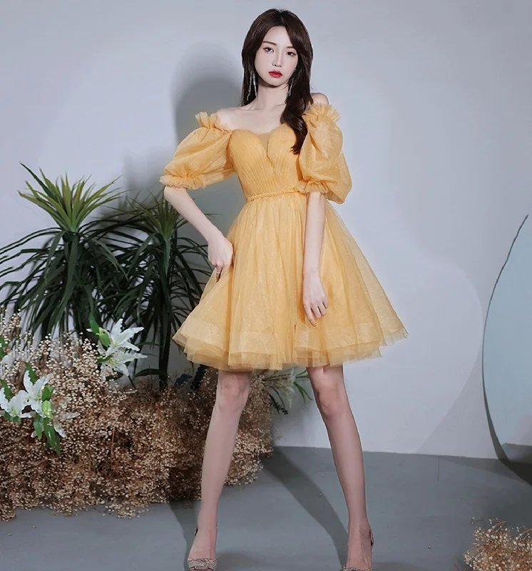 Prom dresses for spring break-Yellow tulle short prom dress party dress  8975