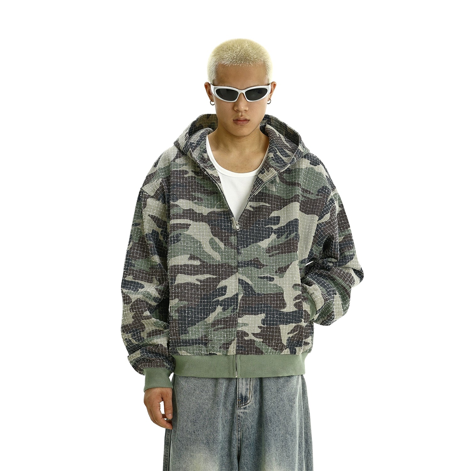 Camouflage Knit Zip-Up Hoodie